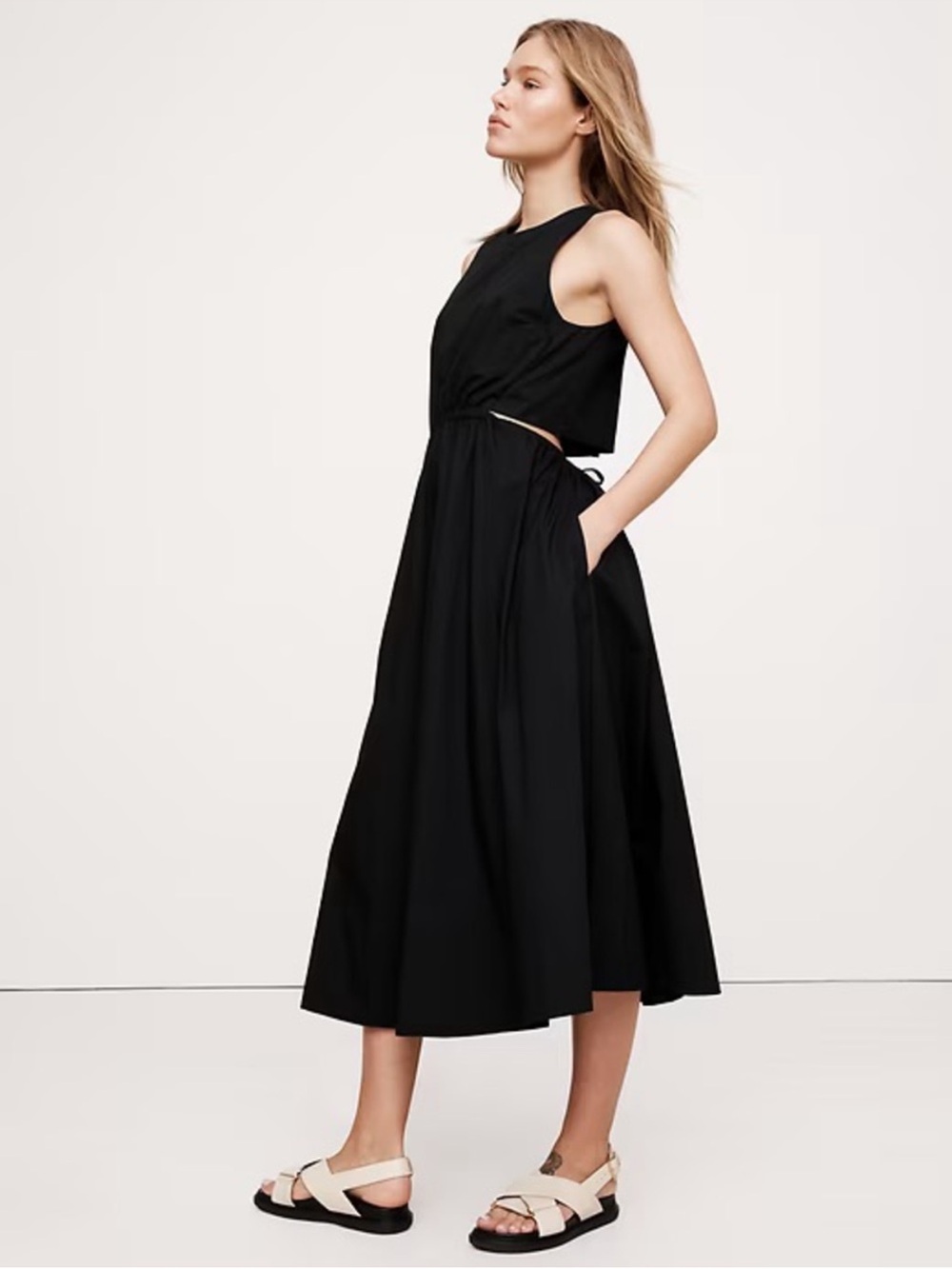 BANANA REPUBLIC COTTON POPLIN CUT-OUT MIDI DRESS XS